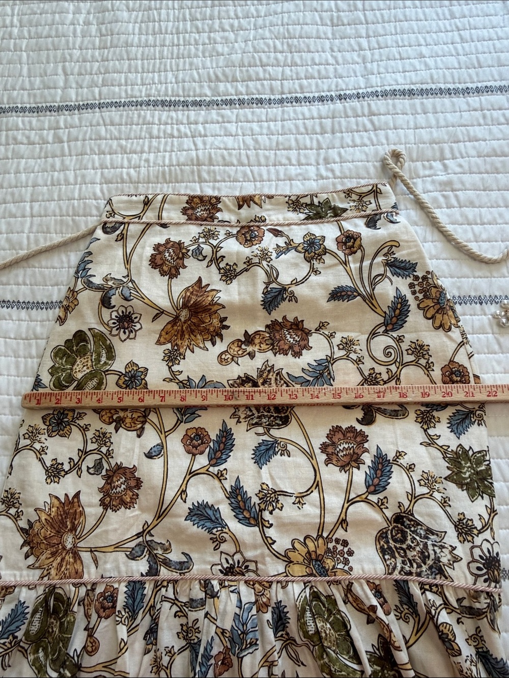 Calypso- Floral Tiered Maxi Skirt in Cream with Blue and Brown Accents - Picture 9 of 12